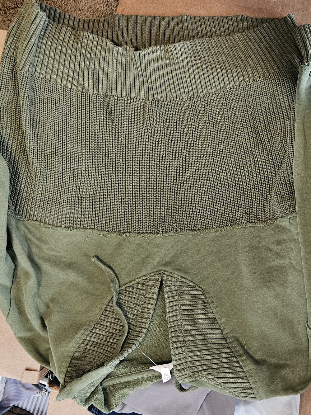 Time and Tru Olive Ribbed-Knit Hoodie